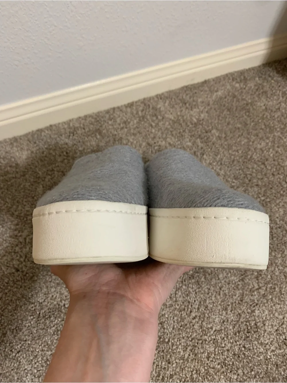 Vince Warren Gray Wool Felt Ribbed Textured Platform Slip On Sneaker Size 5.5